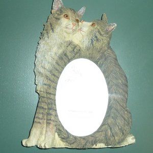 Vintage 2 Gray Tabby Cats Photo Picture Frame, Resin, Oval, Popular Imports, New